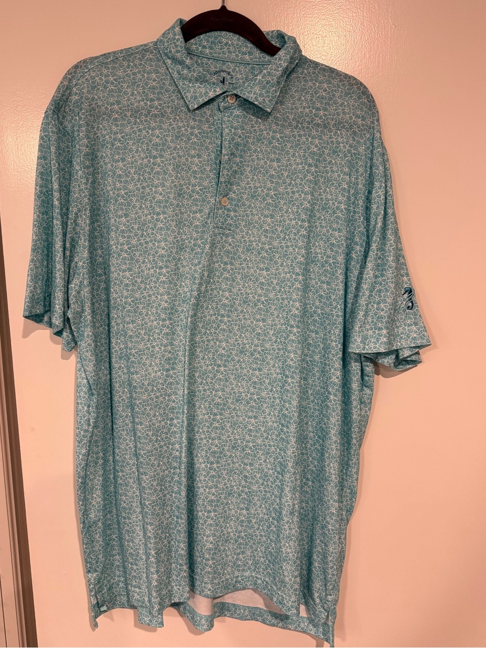 johnnie-O Light Teal Floral Short-Sleeve Polo- Palmilla Course